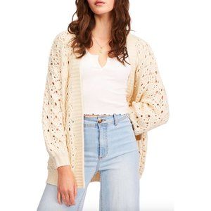 NWT Billabong Hideaway Open Front Crochet Knit Cardigan in White Cap - Sz L